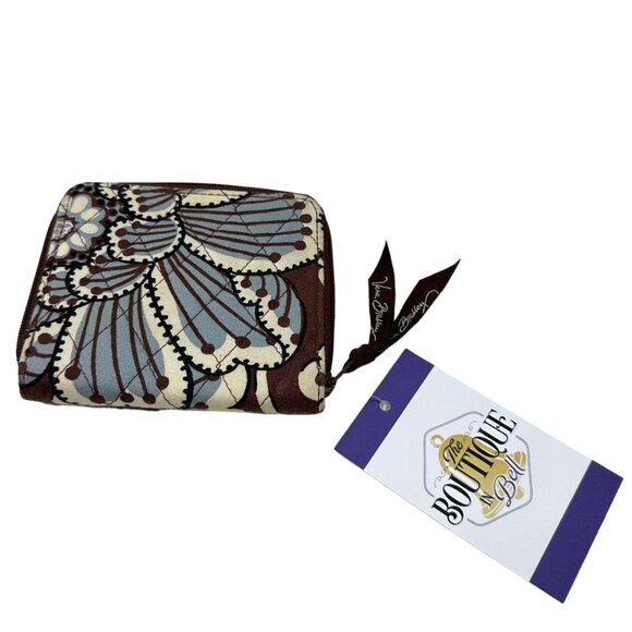 Vera Bradley State Blooms Mini Wallet Zip Closure Card Slots Brown Blue Gray - Picture 8 of 9